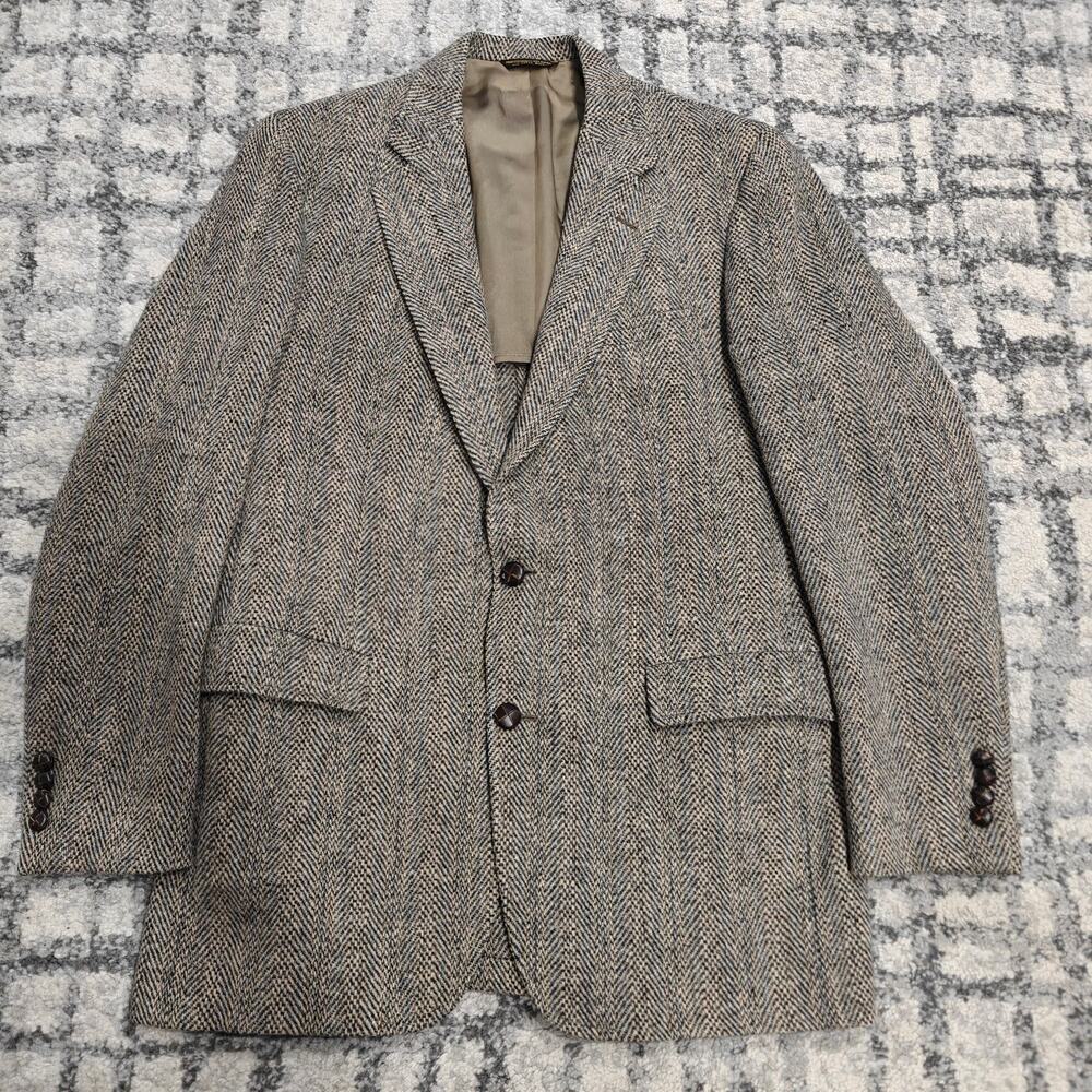 Vintage Harris Tweed Wool Herringbone Blazer Jacket Mens 40L 42L Gant 2-Button